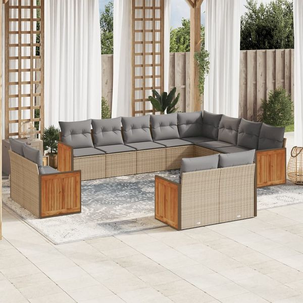 vidaXL 12-teilig Garten-Sofagarnitur mit Kissen Beige Poly Rattan, 3228194