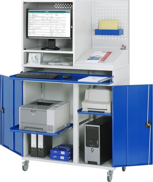 RAU Computer-Schrank - Modell 67, B1100xT520xH1895mm, Monitorgehäuse B650 x T520 x H710mm, Mittelstütze zur Teilung der Einbaubreite, 07-1100T-M67-MG5F.11