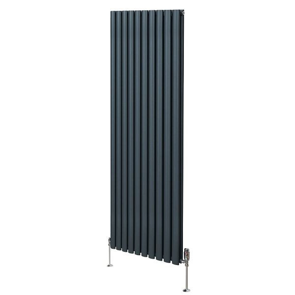 Monster Oval Röhrenheizkörper & Chrom Thermostatventile, 1800mm x 600mm, Anthrazitgrau, 10765