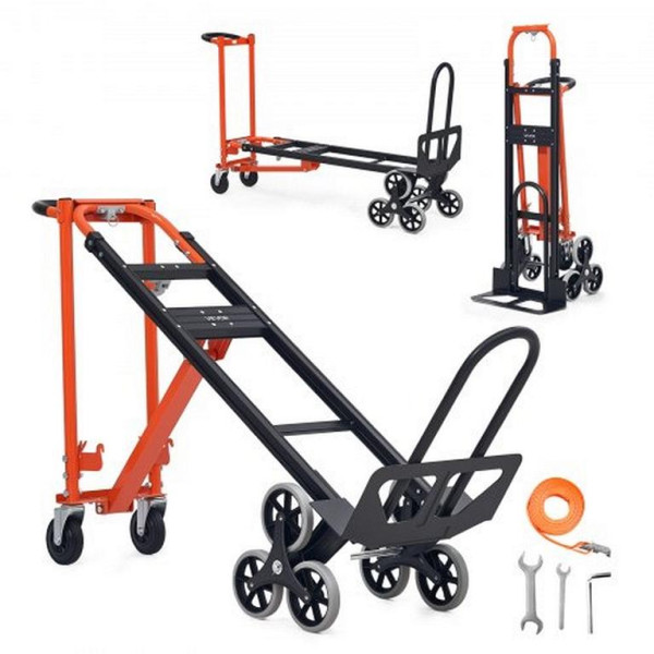 VEVOR 3-in-1 Treppensackkarre max. 350 kg, klappbar, mit Griff & Rädern, Treppensteiger, Orange & Silber, ZXTCSPLCSHYDEUI34001V0