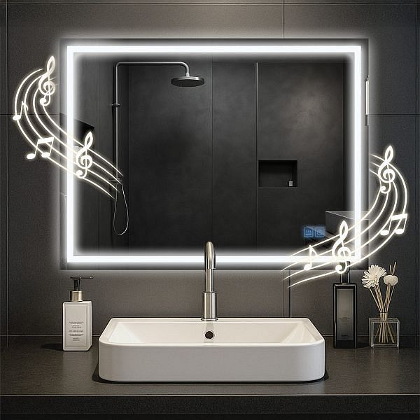CLP Badspiegel Jaffrey 60x80 mm mit Bluetooth, klarglas, 326272