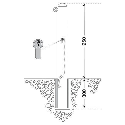 DENIOS City-Poller herausnehmbar feuerverzinkt beschichtet, ohne Ösen, ∅: 76 mm, Höhe Überflur 950 mm, 310859