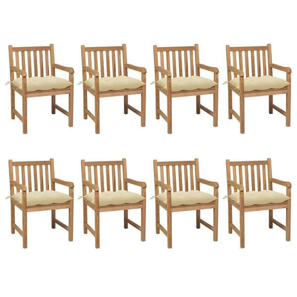 vidaXL Gartenstühle 8 Stück mit Cremeweißen Kissen Massivholz Teak, 3073075