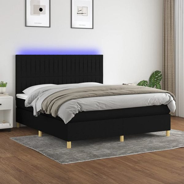 vidaXL Boxspringbett mit Matratze & LED Schwarz 180x200 cm Stoff, 3135615