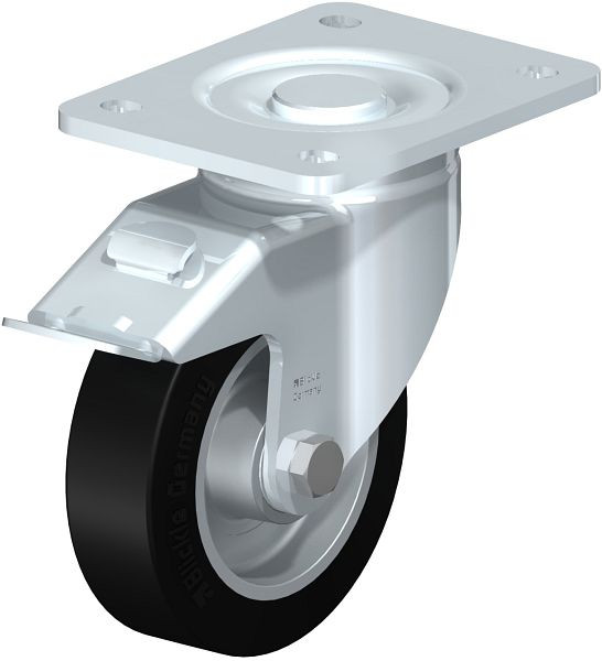 Blickle LH-ALEV 125K-3-FI Stahlblech-Lenkrolle, Schwerlast-Ausführung, mit Anschraubplatte & Feststeller, Elastik-Vollgummi, Schwarz, 643585