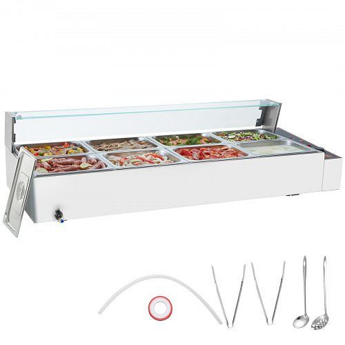 VEVOR Speisenwärmer Chafing Dish Gastronormbehälter 8x8Qt Buffet Glasschild, SYSPBWQ812FS6N0V9V2