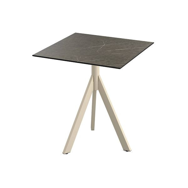 Feros Infinity Tripod Terrassentisch Sand frame + Midnight Marble HPL Tischplatte 70x70 cm, 140031677