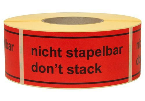 DENIOS Warn- und Hinweisetiketten, Nicht stapelbar / Don‘t stack, 145 x 70 mm, aus Papier, 299632