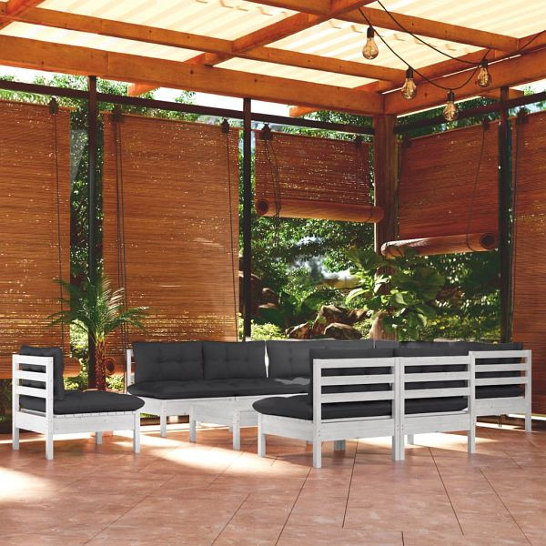 vidaXL 11-teilig Garten-Lounge-Set mit Kissen Weiß Kiefer Massivholz, 3096762