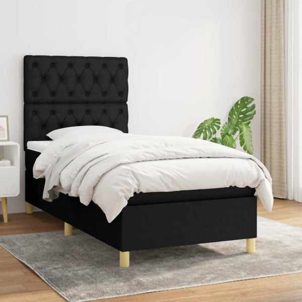 vidaXL Boxspringbett mit Matratze Schwarz 80x200 cm Stoff, 3142531