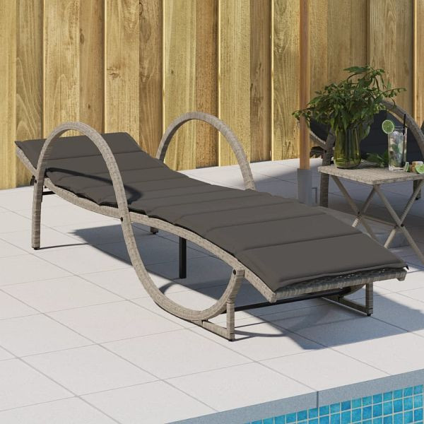 vidaXL Sonnenliege mit Auflage Hellgrau 60x199x42 cm Poly Rattan, 368262