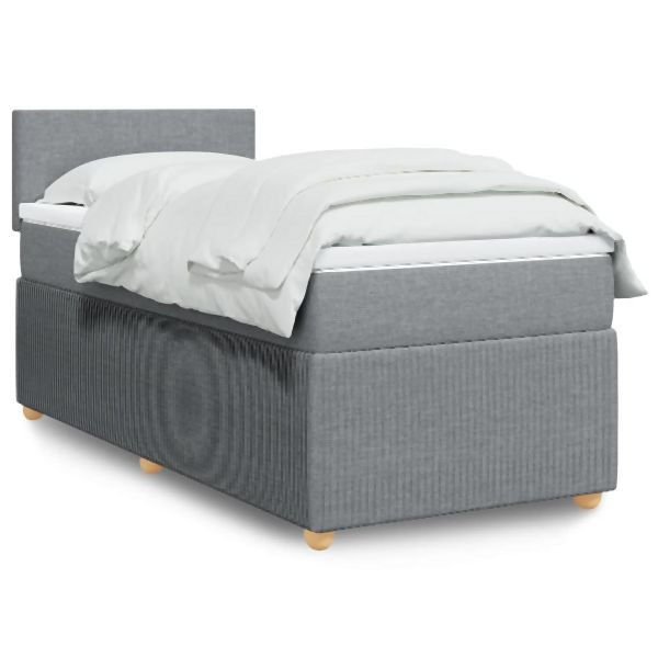 vidaXL Boxspringbett mit Matratze Hellgrau 90x200 cm Stoff, 3287332