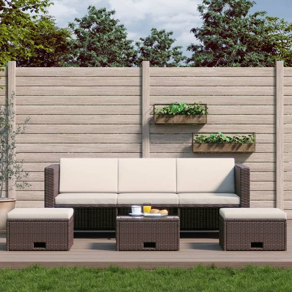 vidaXL 4-teilig Garten-Lounge-Set mit Auflagen Poly Rattan Braun, 43103