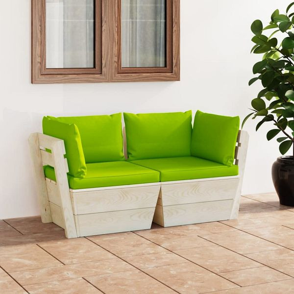vidaXL Garten-Palettensofa 2-Sitzer mit Kissen Fichtenholz, 3063395