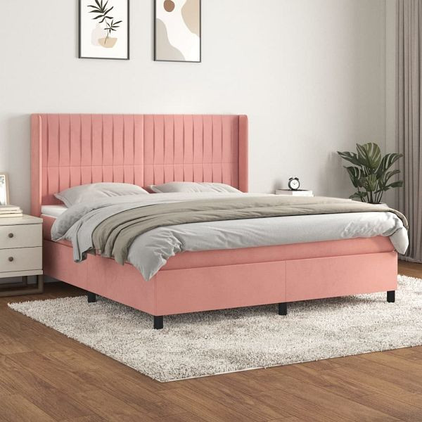 vidaXL Boxspringbett mit Matratze Rosa 180x200 cm Samt, 3132818