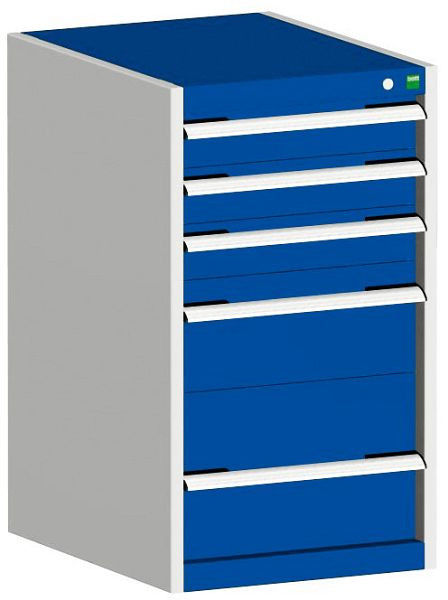 bott cubio Schubladenschrank bestückt mit 5 Schubladen BxTxH: 525 x 650 x 900 mm, RAL 7035/5010, 40018045.11V