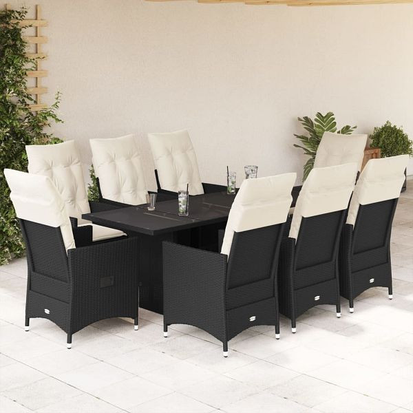vidaXL 9-teilig Garten-Essgruppe mit Kissen Schwarz Poly Rattan, 3276702
