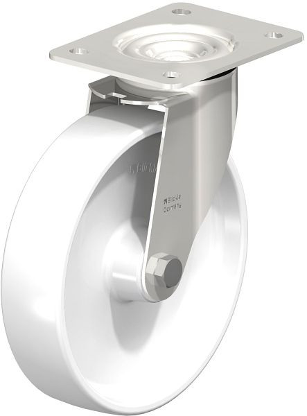 Blickle LEX-PO 200XR Edelstahl-Lenkrolle mit Anschraubplatte, Polyamid, Weiß, 478040