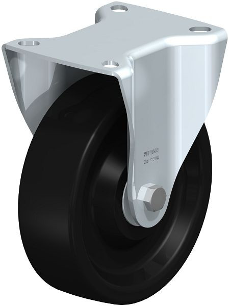 Blickle B-PHN 125HK Hitzebeständige Stahlblech-Bockrolle mit Anschraubplatte, Phenolharz, Schwarz, 755762