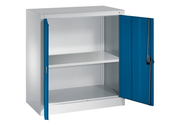 C+P Flügeltürenschrank Serie 12, H1000xB935xT400mm, 7035/5010, 1 Einlegeboden aus Stahl lackiert, 130987-350 S10005