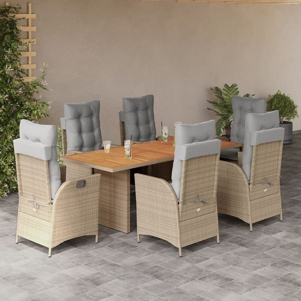 vidaXL 7-teilig Garten-Essgruppe mit Kissen Beigemischung Poly Rattan, 3213148