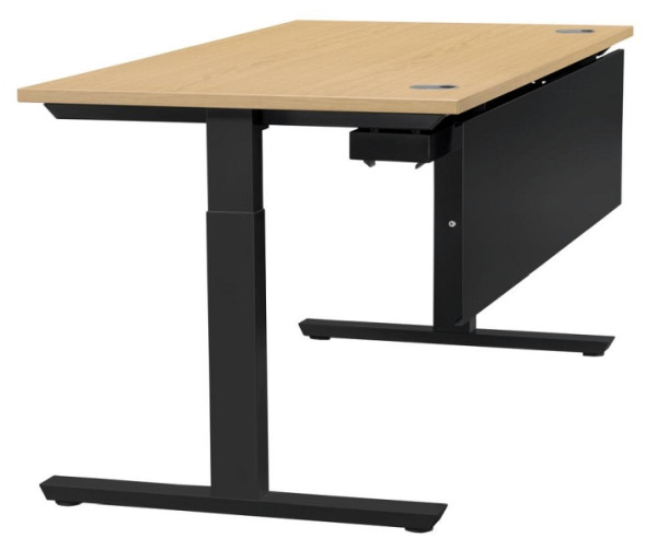 Deskin Schreibtisch T-Fuß MULTI M, Buchedekor, B 800 x T 800 x H 650 - 850 mm, Gestell schwarz, 288760