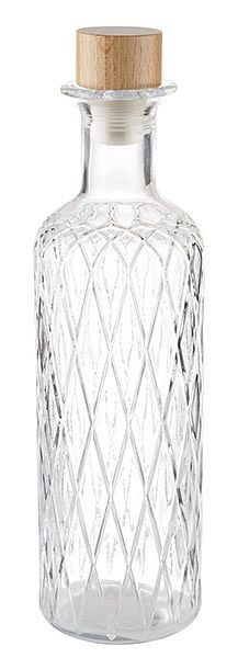 APS Glaskaraffe -DIAMOND-, Ø 8 cm, Höhe: 28 cm, 0,8 Liter, Glas, Buchenholz, Silikon, 10742