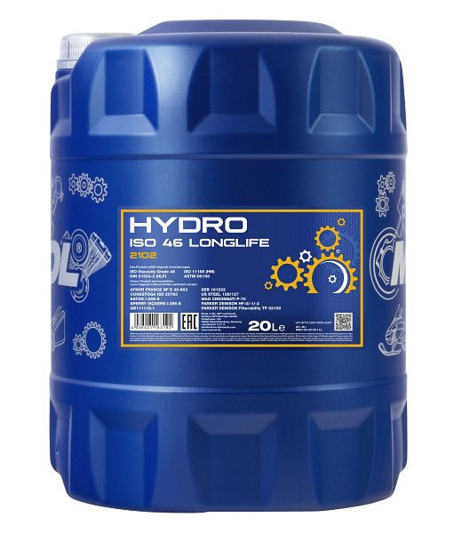 MANNOL Hydrauliköl 2102 Hydro ISO 46 LONGLIFE, VE: 20 l, MN2102-20