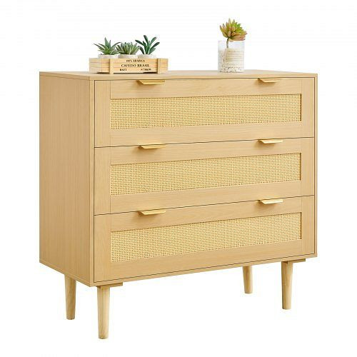VEVOR Rattankommode mit 3 Schubladen & Metallgriffen, Holzbeinen, 80x35x77 cm, für Schlafzimmer/Wohnzimmer/Flur, SLJYXTBCTJDLPGT2Z001V0