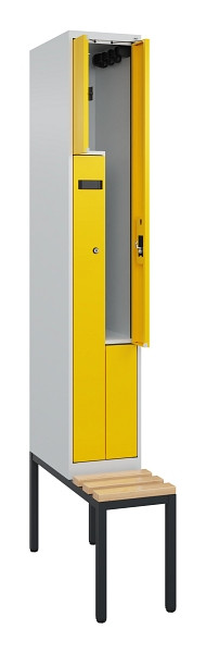 C+P Z-Spind Evolo PLUS, Bank, 2 Fächer, 2120x300x815mm, 7035/1023, Zylinderschloss, Sitzfläche Buche-Hartholz, Sitzbank, 0490537-102 S10025