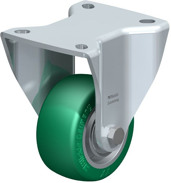 Blickle BH-ALST 82K Stahlblech-Bockrolle, Schwerlast-Ausführung, mit Anschraubplatte, Blickle Softhane®, Grün, 754039