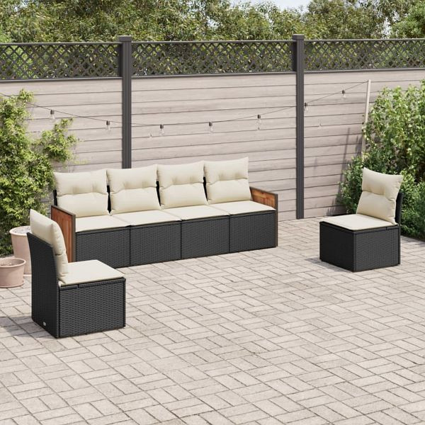 vidaXL 6-teilig Garten-Sofagarnitur mit Kissen Schwarz Poly Rattan, 3259942