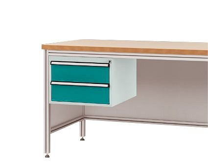 Manuflex Gehäuse-Unterbau für ALU-Arbeitstische, Nutzhöhe 300 mm mit 2 Schubfächern, für Tischtiefe 600 mm, Wasserblau, ZB4525.5021