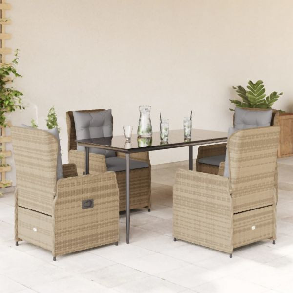 vidaXL 5-teilig Garten-Essgruppe mit Kissen Beige Poly Rattan, 3262870