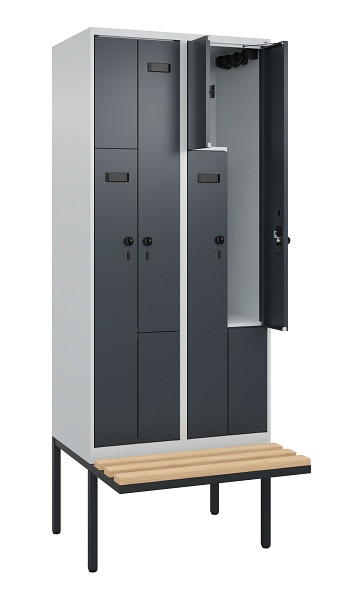 C+P Z-Spind Evolo PLUS, Bank, 4 Fächer, 2120x800x815mm, 7035/7016, Drehriegel, Sitzfläche Holz, 0490437-224 S10006