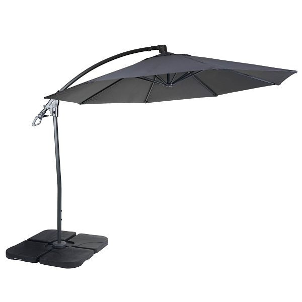 Mendler Deluxe Ampelschirm HWC-D14, Sonnenschirm, rund Ø 3m Polyester Alu/Stahl 14kg, anthrazit mit Ständer, 39000+31831
