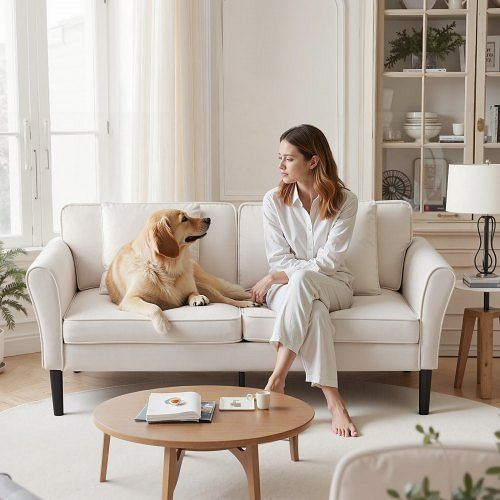 VEVOR Loveseat-Sofa 176 cm, modernes Cord-Sofa mit Federung & weichen Kissen, stabiler Rahmen, weiß, CGBYSRSFCGS6Z27ZT001V0