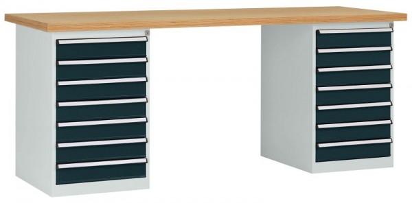 Manuflex Werkbanksystem COMBI, 2 Gehäuse Modell 3 mit Multiplexplatte, BxTxH = 2000 x 700 x 840 mm, Anthrazit, WC5126.7016