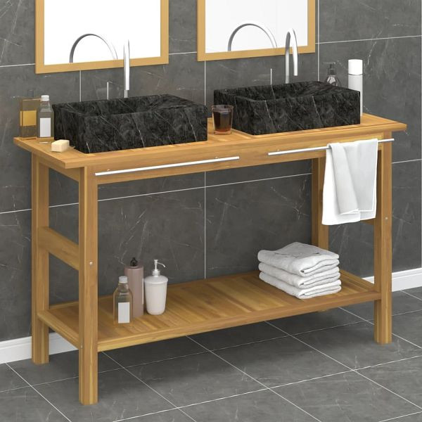 vidaXL Waschtisch mit Schwarzen Marmorbecken Massivholz Teak, 3096577