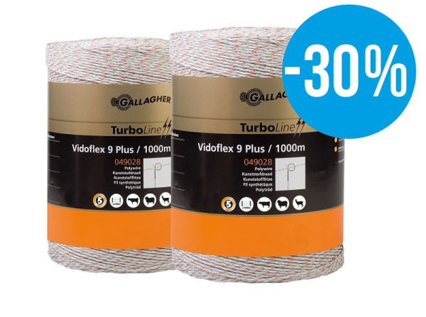 Gallagher Duopack Vidoflex 9 TurboLine Plus 2x1000m weiß Kunststoffdraht, 079421