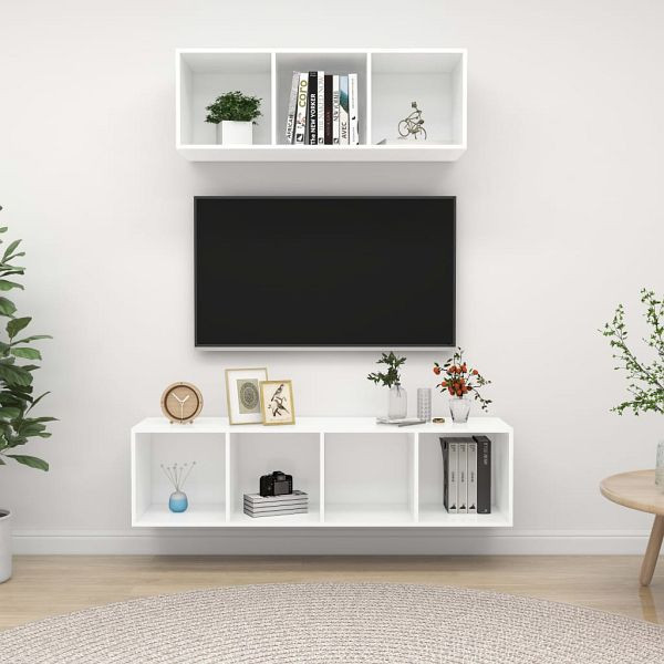 vidaXL 2-teilig TV-Schrank-Set Weiß Holzwerkstoff, 3079790