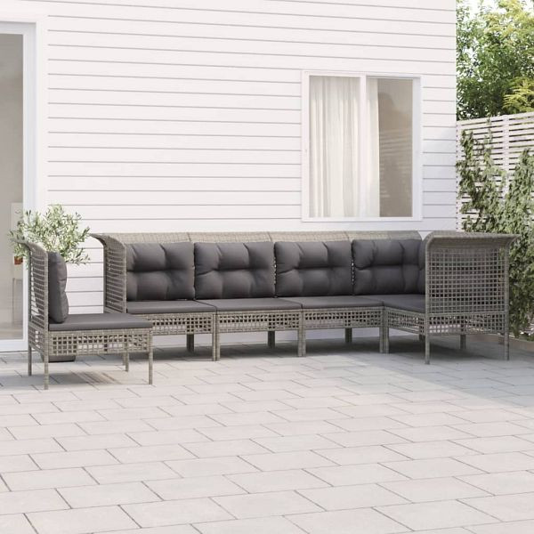 vidaXL 6-tlg. Garten-Lounge-Set mit Kissen Grau Poly Rattan, 3187524
