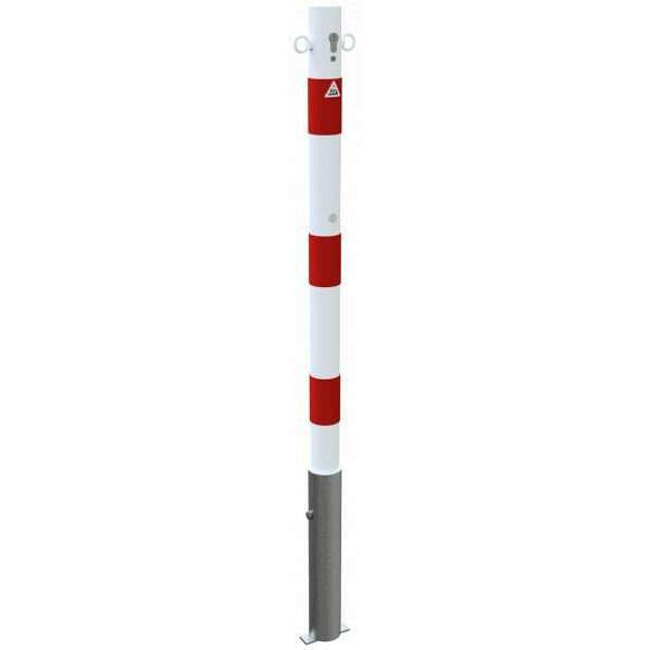 Schake Absperrpfosten Typ 460ZB+2 -herausnehmbar-, Ø 60mm, mit Profilzylinder, weiß / rot, mit 2 Ösen, 460ZB+2