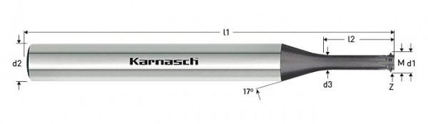 Karnasch VHM-Gewindewirbler LogTop Stahl HSC M 0,9 / Steigung 0.225 / 2,3xD Nano Spin Innengewinde, 231764009