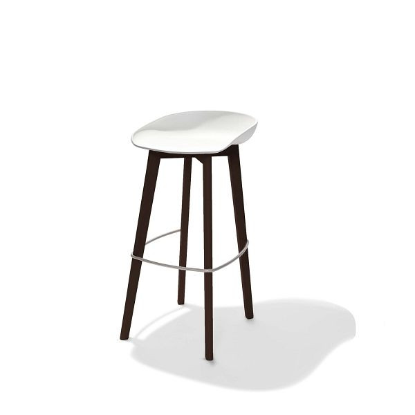 VEBA Keeve Barhocker weiß niedrig, dunkles Birkenholz Gestell und Kunststoff Sitzfläche, 53 x 47 x 90 cm (BxTxH), 506FD03SW
