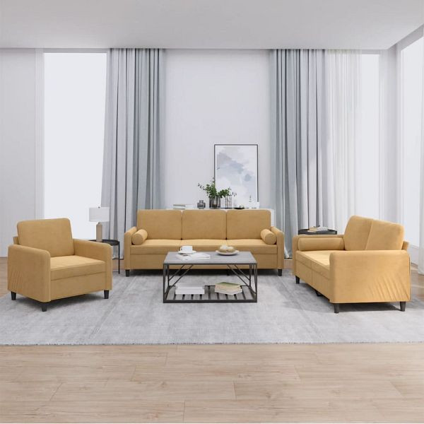vidaXL 3-tlg. Sofagarnitur mit Kissen Braun Samt, 3201961