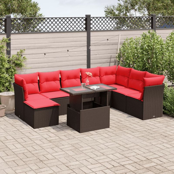 vidaXL 9-teiliges Gartensofa-Set mit Kissen, braun, Polyrattan, 3266794