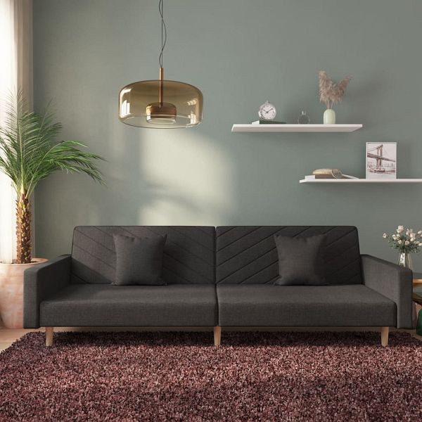 vidaXL Schlafsofa 2-Sitzer mit 2 Kissen Schwarz Stoff, 375901