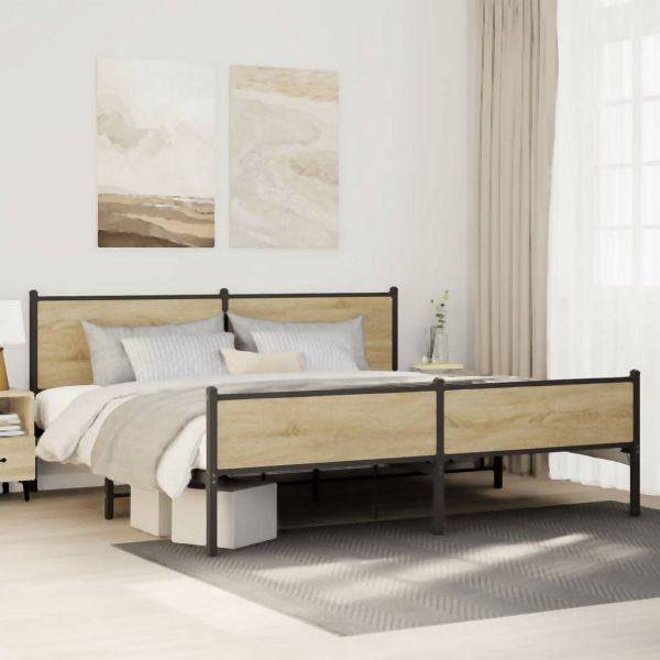 vidaXL Metallbett ohne Matratze Sonoma-Eiche 193x203 cm, 3301403