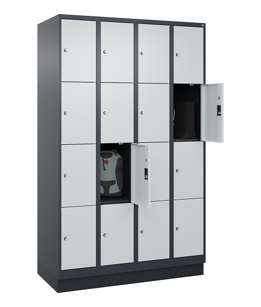 C+P Schließfachschrank Evolo PLUS, mit Sockel, 16 Fächer, 1950x1200x500mm, 7016/7035 Lichtgrau, 049020-404 S10017